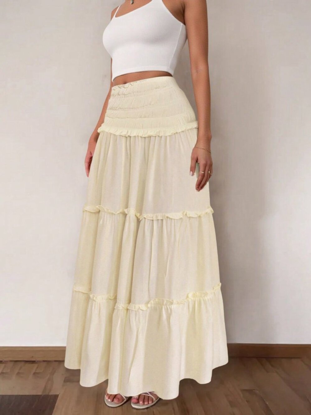 Yellow Casual Women's Boho Beach Vacation Long Skirt - Picture 3 of 8